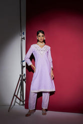 Lavender Mirror Handwork Kurta Set